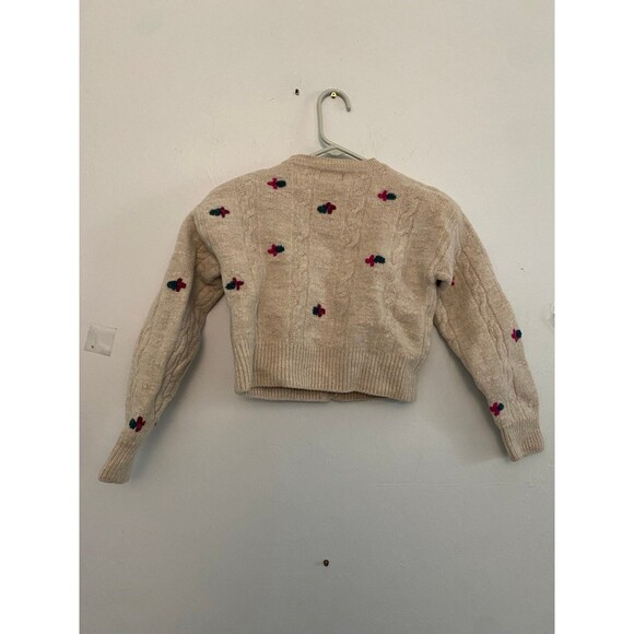 Moods By Krizia Women Wool Cropped Cardigan Sweater Embroidered Flower Cream M - Picture 7 of 11